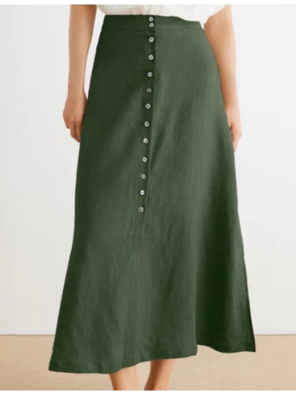 High-Rise Button-Front A-Line Maxi Skirt - Green - Picture 2 of 11